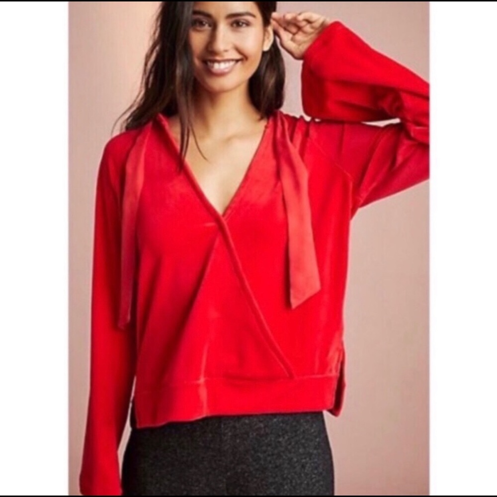 Anthropology Saturday Sunday red velour hoodie
